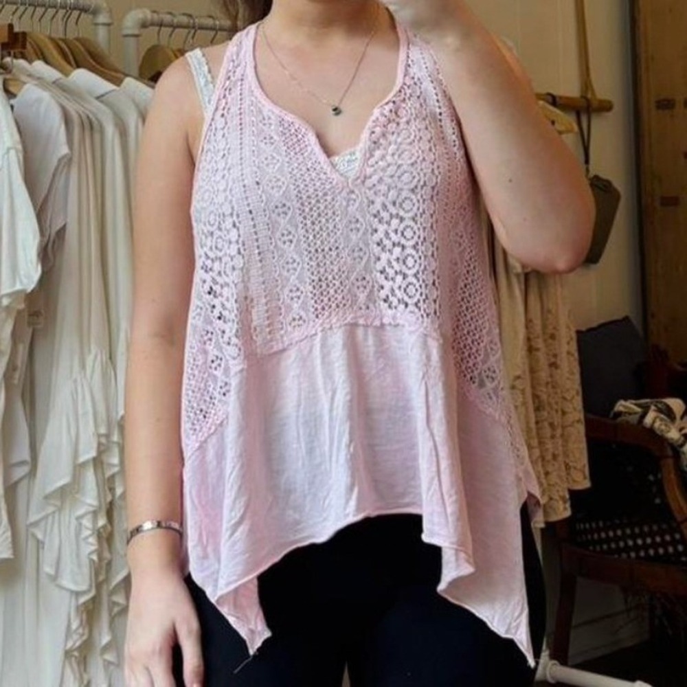Hollister Y2K Pink Lace Crochet Racerback Tank Top Fairy Womens Small‎ Bohemian